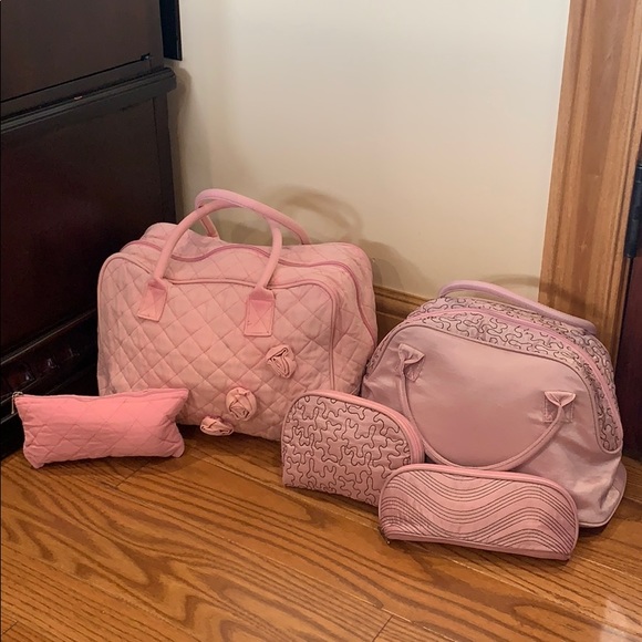 Once Upon A Rose Handbags - 5 Piece Pink Travel Bags Varying Sizes Women Girl